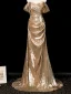 Glitzernden Gold Pailletten Abendkleider 2025 Meerjungfrau Off Shoulder Ärmellos Rückenfreies Sweep / Pinsel Zug Abend Festliche Kleider