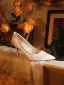 Elegant White Lace Flower Wedding Shoes 2026 Leather 8 cm Stiletto Heels Pointed Toe Wedding Pumps High Heels