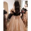 Fashion Champagne Cascading Ruffles Prom Dresses 2023 Ball Gown Strapless Short Sleeve Backless Sweep Train Prom Formal Dresses