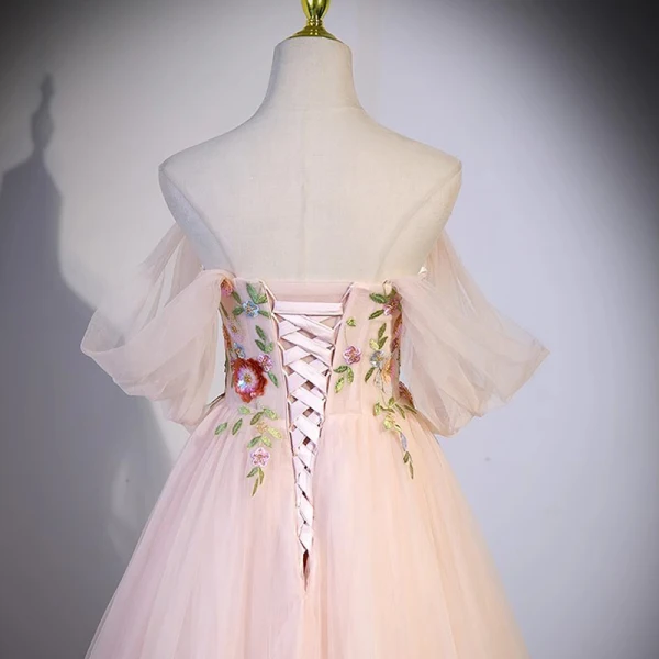 Blumenfee Rosa Pailletten Spitze Blumen Ballkleider 2023 A Linie Off Shoulder Ärmellos Rückenfreies Lange Ball Festliche Kleider