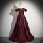 Vintage Burgunderrot Satin Ballkleider 2024 A Linie Off Shoulder Ärmellos Rückenfreies Lange Ball Festliche Kleider
