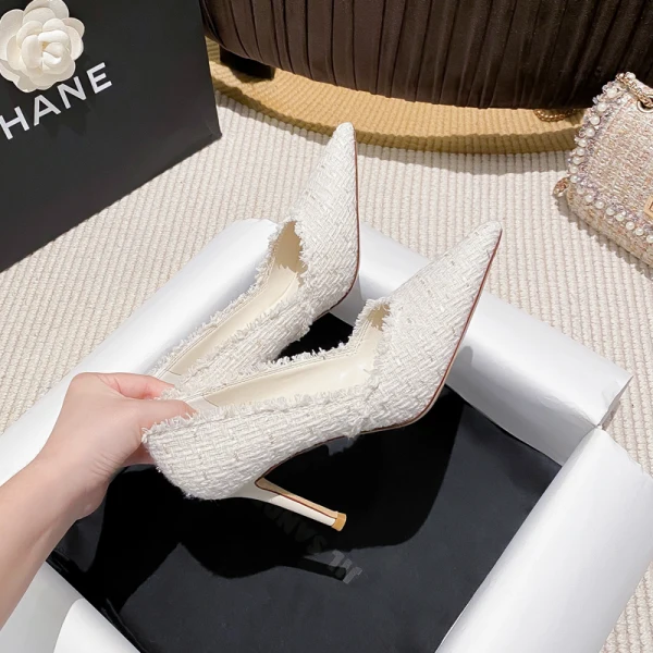 Fashion Black Evening Party Pumps 2023 Leather 8 cm Stiletto Heels Pointed Toe Pumps High Heels
