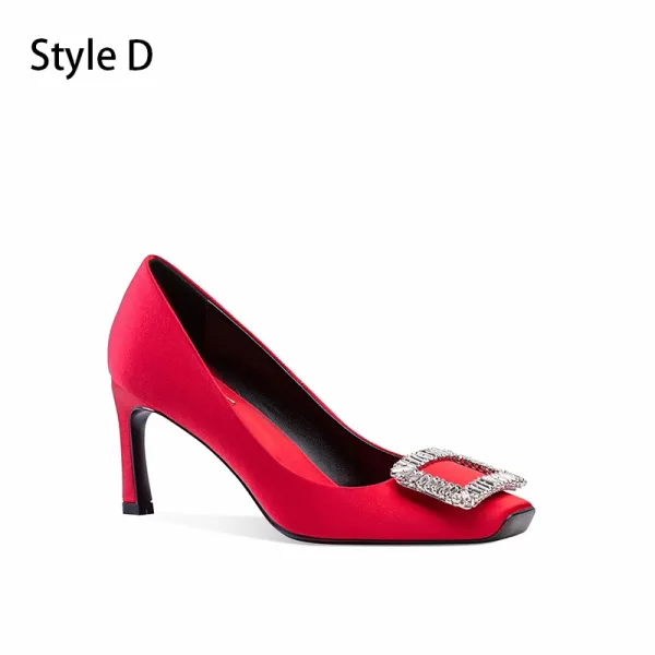 Elegante Grau Ball Strass Satin Pumps 2025 7 cm Stilettos Quadratische Zehe Pumps Hochhackige