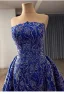 Vintage / Retro High-end Royal Blue Handmade  Beading Sequins Satin Prom Dresses 2025 Trumpet / Mermaid Strapless Sleeveless Backless Court Train Prom Formal Dresses