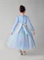 Chic / Beautiful Sky Blue Birthday Sequins Flower Girl Dresses 2023 A-Line / Princess Scoop Neck Bow Sash Long Sleeve Floor-Length / Long Flower Girl Dresses