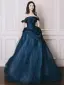 Elegant Ocean Blue Ball Gown Prom Dresses 2026 Off-The-Shoulder Sleeveless Backless Sweep Train Formal Dresses