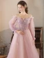 Schöne Lavendel Pailletten Ballkleider 2024 A Linie Off Shoulder Lange Ärmel Rückenfreies Lange Ball Festliche Kleider