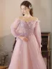 Chic / Beautiful Lavender Sequins Prom Dresses 2024 A-Line / Princess Off-The-Shoulder Long Sleeve Backless Floor-Length / Long Prom Formal Dresses
