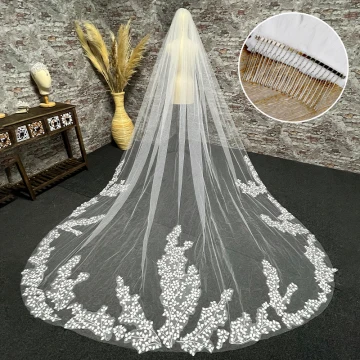Chic Blanche Appliques Voile De Mariée 2024 Tulle