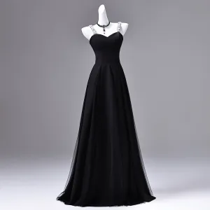 Style Audrey Hepburn Noire Faux Diamant Robe De Bal 2026 Princesse Bretelles Spaghetti Sans Manches Dos Nu Longue Robe De Ceremonie
