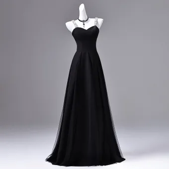 Style Audrey Hepburn Noire Faux Diamant Robe De Bal 2026 Princesse Bretelles Spaghetti Sans Manches Dos Nu Longue Robe De Ceremonie