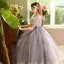 Bling Bling Grey Beading Sequins Birthday Flower Girl Dresses 2024 Ball Gown Square Neckline Puffy Short Sleeve Floor-Length / Long