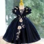 Chic / Beautiful Navy Blue Beading Sequins Birthday Flower Girl Dresses 2023 Ball Gown Scoop Neck Puffy Short Sleeve Backless Floor-Length / Long Flower Girl Dresses