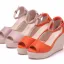 Schöne Orange Strassenmode Strand Flechten Sandalen Damen 2025 Knöchelriemen 10 cm Keilabsatz Peeptoes Sandaletten