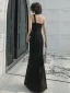 Sexy Schwarz Gespaltete Front Abendkleider 2022 Meerjungfrau One-Shoulder Schleife Ärmellos Rückenfreies Lange Abend Festliche Kleider
