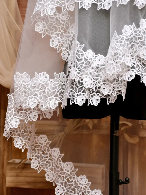 Simple Blanche En Dentelle Fleur 3 m Voile De Mariée 2025 Train De Balayage Tulle