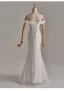 Elegant White Pearl Lace Flower Detachable Sweep Train Wedding Dresses 2025 Trumpet / Mermaid Off-The-Shoulder Sleeveless Backless