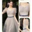 Modest / Simple Grey Bow Sash Bridesmaid Dresses 2023 A-Line / Princess Square Neckline Short Sleeve Floor-Length / Long Bridesmaid Dresses