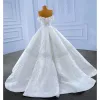 High-end Elegant Ivory Handmade  Beading Sequins Wedding Dresses 2022 Ball Gown Strapless Sleeveless Backless Floor-Length / Long Wedding