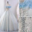 Modern / Fashion Sky Blue Glitter Beading Sequins Prom Dresses 2023 Ball Gown Strapless Sleeveless Backless Floor-Length / Long Prom Formal Dresses