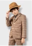 Tan Plaid 5-piece Boys Wedding Suits 2022 Long Sleeve Coat Pants Shirt Tie Vest