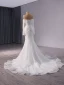 Haut de Gamme Blanche Fait main Perlage Paillettes Robe De Mariée 2024 Trompette / Sirène De l'épaule Manches Longues Dos Nu Tribunal Train Mariage