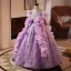 Flower Fairy Purple Beading Sequins Pearl Lace Flower Birthday Flower Girl Dresses 2025 Ball Gown High Neck Short Sleeve Backless Floor-Length / Long