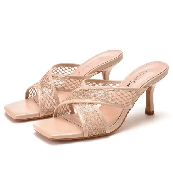 Modest / Simple Beige Casual Womens Sandals 2022 7 cm Stiletto Heels Open / Peep Toe Sandals High Heels
