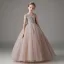 Elegant Blushing Pink Beading Rhinestone Lace Flower Birthday Flower Girl Dresses 2025 Ball Gown Scoop Neck Long Sleeve Floor-Length / Long