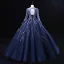 Vintage / Originale Bleu Marine Perlage Paillettes Robe De Bal 2022 Robe Boule Encolure Dégagée Dos Nu Manches Longues Longue Promo Robe De Ceremonie