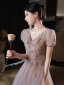 Chic / Beautiful Dusky Pink Prom Dresses 2022 A-Line / Princess V-Neck Beading Short Sleeve Backless Floor-Length / Long Prom Formal Dresses