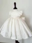Fashion White Beading Pearl Wedding Flower Girl Dresses 2023 Ball Gown Scoop Neck Short Sleeve Bow Short