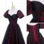 Elegant Burgundy Printing Prom Dresses 2022 A-Line / Princess Off-The-Shoulder Puffy Short Sleeve Backless Floor-Length / Long Formal Dresses