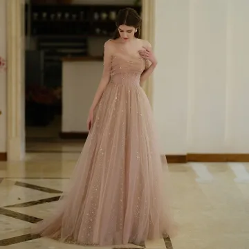 Chic Beautiful Champagne Sequins Prom Dresses 2025 A Line Princess One Shoulder Short Sleeve Backless Sweep Train Formal Dresses