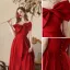 Charmant Rot Satin Abendkleider 2022 A Linie Bandeau Schleife Ärmellos Rückenfreies Gespaltete Front Lange Abend Festliche Kleider