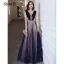Elegant Navy Blue Beading Evening Dresses  Prom Dresses 2021 A-Line / Princess Scoop Neck Rhinestone Sequins Sleeveless Backless Floor-Length / Long Evening Party Formal Dresses