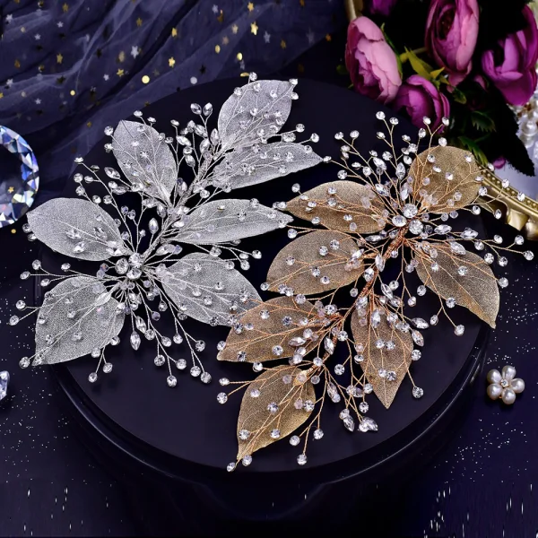 Fashion Silver Handmade  Rhinestone Leaf Wedding Bridal Hair Accessories 2023 Alloy