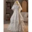 Elegant White Satin Flower Wedding Dresses 2025 A-Line / Princess Off-The-Shoulder Short Sleeve Backless Floor-Length / Long