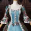Vintage / Retro Medieval Sky Blue Bow Printing Prom Dresses 2026 Ball Gown Square Neckline Bell sleeves Backless Floor-Length / Long Formal Dresses