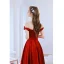 Chic / Beautiful Burgundy Satin Prom Dresses 2022 A-Line / Princess Off-The-Shoulder Pearl Bow Sleeveless Backless Floor-Length / Long Prom Formal Dresses