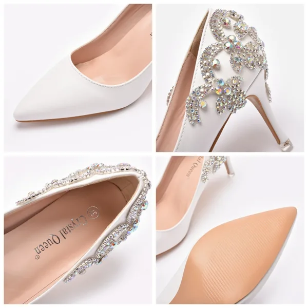 Charmant Witte Rhinestone Bruidsschoenen 2023 7 cm Naaldhakken / Stiletto Spitse Neus Huwelijk Pumps Hoge Hakken
