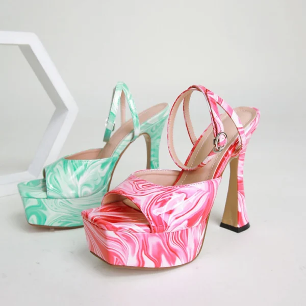 Sexy Rougissant Rose Cocktail Sandales Femme 2022 14 cm Talons Aiguilles Bride Cheville Peep Toes / Bout Ouvert Sandales Talons Hauts