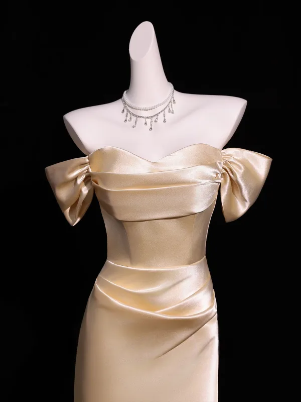 Sexy Evening Dresses Champagne 2026 Trumpet / Mermaid Off-The-Shoulder Short Sleeve Backless Floor-Length / Long Formal Dresses