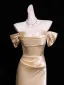 Sexy Evening Dresses Champagne 2026 Trumpet / Mermaid Off-The-Shoulder Short Sleeve Backless Floor-Length / Long Formal Dresses
