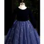 Vintage / Retro Navy Blue Suede Prom Flower Girl Dresses 2022 Ball Gown Scoop Neck Sequins Long Sleeve Floor-Length / Long Flower Girl Dresses