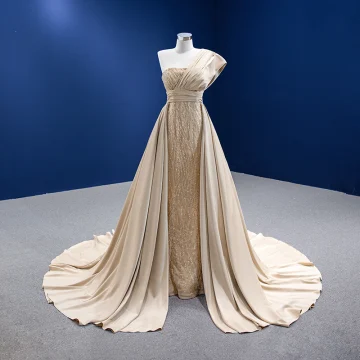 High End Khaki Beading Sequins Satin Evening Dresses 2022 Trumpet Mermaid One Shoulder Sleeveless Backless Chapel Train Evening Party Formal Dresses