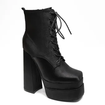 Unusual Black Cocktail Party Womens Boots 2023 Waterproof 14 Cm Thick Heels Square Toe Boots High Heels