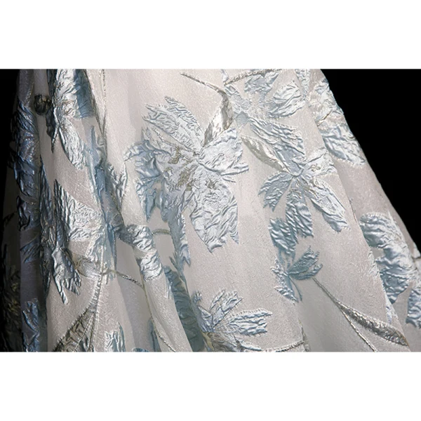 Fashion Sky Blue Printing Prom Dresses 2023 A-Line / Princess Off-The-Shoulder Tassel Short Sleeve Backless Floor-Length / Long Prom Formal Dresses