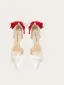 Charming White Bow Lace Flower Wedding Shoes 2024 Leather 10 cm Stiletto Heels Pointed Toe Wedding High Heels