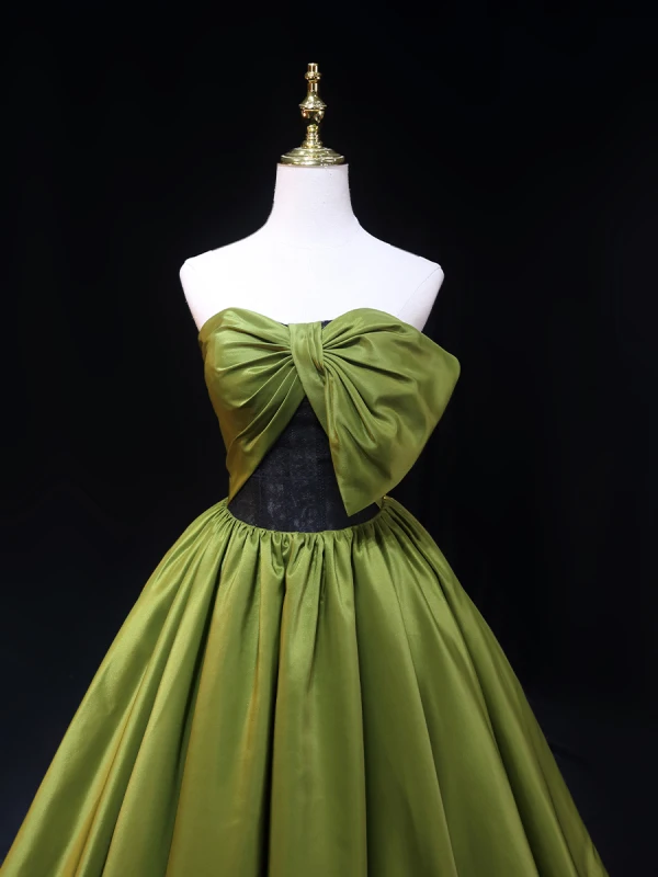 Fashion Clover Green Prom Dresses 2024 Ball Gown Strapless Bow Sleeveless Backless Floor-Length / Long Formal Dresses
